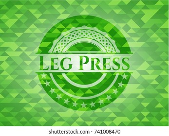 Leg Press green emblem. Mosaic background