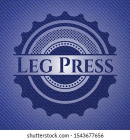 Leg Press jean or denim emblem or badge background. Vector Illustration. Detailed.