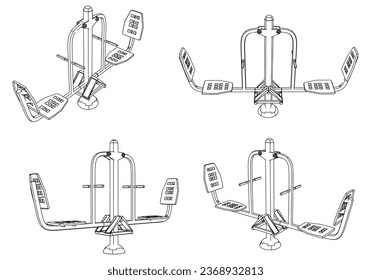 Leg press machine. Fitness, cardio, and muscle building machines, equipments set at gym. Workout and training concept. Vector illustration.