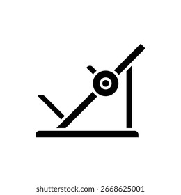 Ícone da máquina de prensagem de pernas. Estilo sólido simples. Fitness, ginástica, treinamento, treino, músculo, poder, força, pernas, conceito de equipamento esportivo. Silhueta, símbolo de glifo. Design isolado do vetor