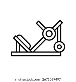 Bein drücken Sie das Maschinensymbol. Einfaches Gliederungsformat. Fitness, Fitness, Training, Training, Muskel, Kraft, Kraft, Beine, Sportgeräte Konzept. Symbol für dünne Linie. Vektorisoliertes Design