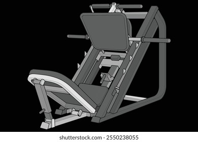Leg press machine illustration. Fitness, cardio, and muscle building machines, equipments set at gym. Workout and training concept
