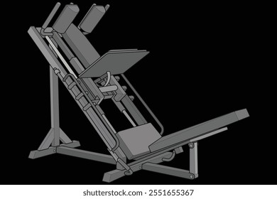 Leg press machine illustration. Fitness, cardio, and muscle building machines, equipments set at gym. Workout and training concept
