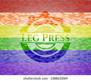 Leg Press on mosaic background with the colors of the LGBT flag