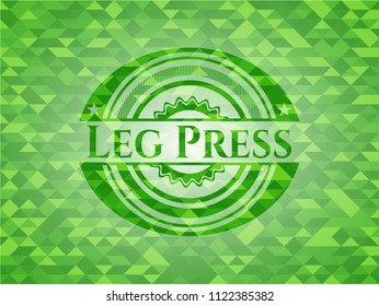 Leg Press realistic green emblem. Mosaic background