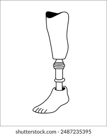 Beinprothese Line Art, künstlicher Fuß für orthopädische Rehabilitation, bionisches Implantat, Exoskelett. Umrisssymbol