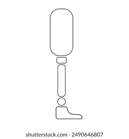Leg prosthesis line art, artificial foot for orthopedic rehabilitation, bionic implant, exoskeleton. Outline symbol