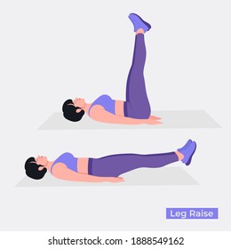 Leg Raise exercise, Women workout fitness, aerobic and exercises. Vector Illustration.