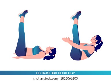 Leg Raise and Reach Clap exercise, Women workout fitness, aerobic and exercises. Vector Illustration.	