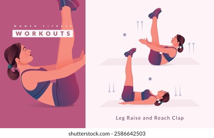 Leg Raise and Reach Clap exercise, Woman workout fitness, aerobic and exercises.