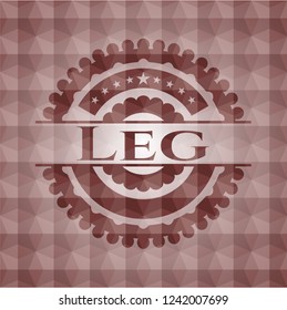 Leg red seamless emblem or badge with abstract geometric pattern background.