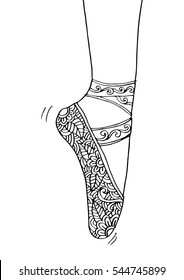 Leg and shoes of a young ballerina illustration, hand drawing