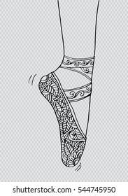 Leg and shoes of a young ballerina illustration, hand drawing