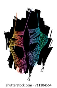 Leg and shoes of a young ballerina illustration, hand drawing