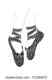 Leg and shoes of a young ballerina illustration, hand drawing