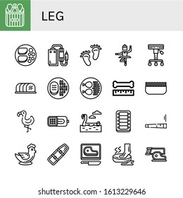 leg simple icons set. Contains such icons as Chicken leg, Chicken breast, Pedal, Footprint, Ballet, Stool, Tenderloin, Steak, Bone, Minced meat, can be used for web, mobile and logo