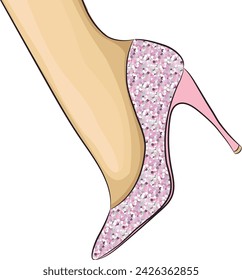 Leg in sparkles shoes isolated on white