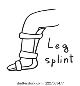 Leg splint. Outline icon. Vector hand drawn illustration on white background.