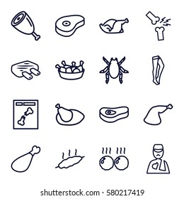 leg vector icons. Set of 16 leg outline icons such as beetle, tights, chicken, beef, x ray, man with broken arm