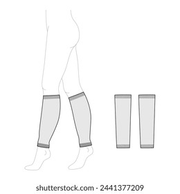 Leg Warmer Loose long Socks footless hosiery knee high length. Fashion accessory clothing technical illustration stocking. Vector front, side view for Men, women style, flat template CAD mockup sketch