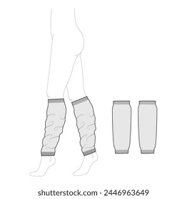 Leg Warmer Loose Socks footless hosiery knee high length. Fashion accessory clothing technical illustration stocking. Vector front, side view for Men, women, unisex, flat template CAD mockup sketch