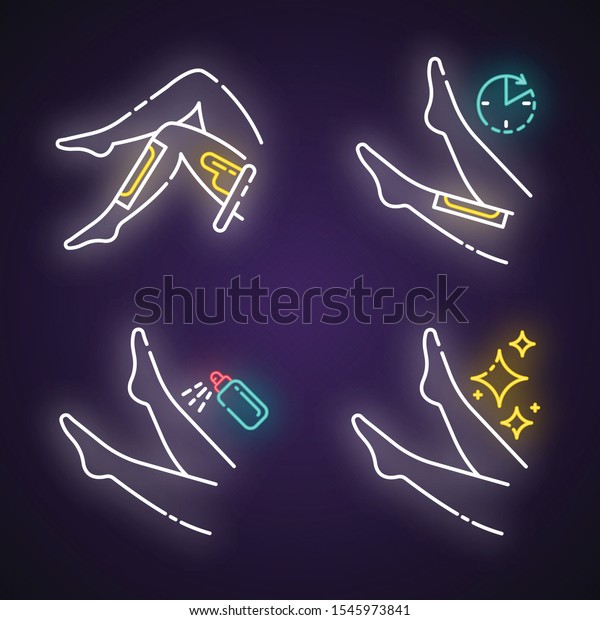 Leg Waxing Neon Light Icons Set Stock Vector Royalty Free 1545973841