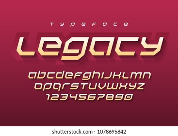 Legacy futuristic sports font design, alphabet, typeface, letters and numbers, typography. Swatch color control.