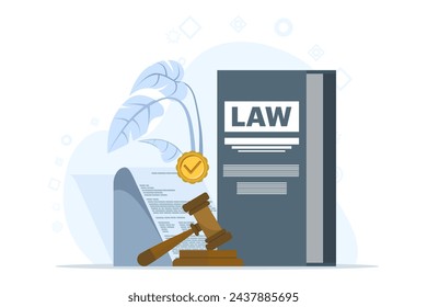 Legal advice concept and consultation. Law and justice scene. lawyer consultant client, judge knocks with wooden gavel. Consideration. Flat vector illustration on white background.