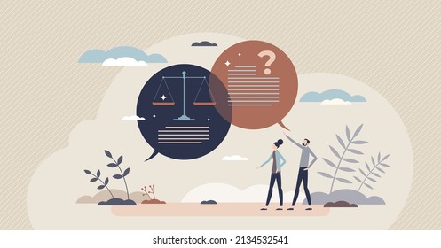 Legal advice and consultation about law or civil rights tiny person concept. Lawyer or notary agreement document judicial explanation with authority guide vector illustration. Deal justice consulting.