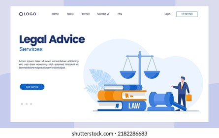 legal advice, law firm and legal services concept, lawyer consultant, flat illustration vector landing page template