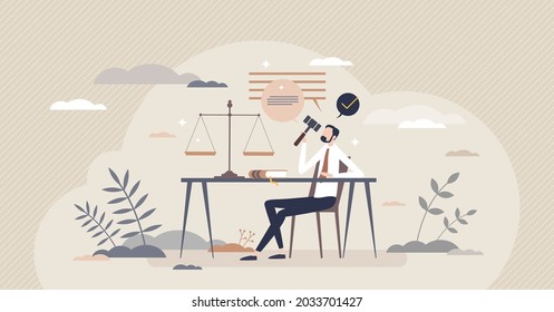 Legal advice as professional lawyer opinion about deal tiny person concept. Agreement questions answering and help from jurisprudence aspects vector illustration. Government law consultation service.