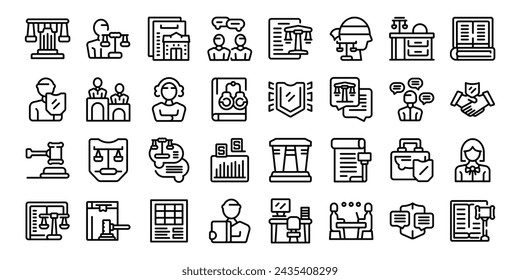 Legal adviser icons set outline vector. Office technology. Communication internet law