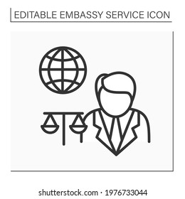 Legal Assistance Line Icon. Legal Services, Generic Information And Advice, Consultation.Embassy Service Concept. Isolated Vector Illustration. Editable Stroke