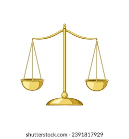 legal balance scale cartoon. court brass, lawyer im, finance antique legal balance scale sign. isolated symbol vector illustration