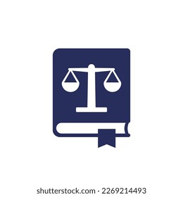 Legal book, law education icon on white