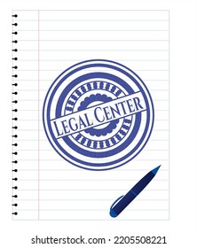 Legal Center pen draw. Blue ink. Vector Illustration. Detailed. 