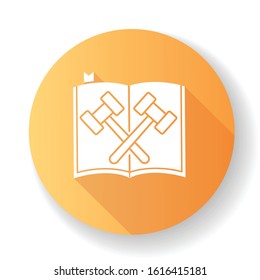 Legal code orange flat design long shadow glyph icon. Court statute. Federal regulations, enactments. Law enforcement. Legislation. Law book. System of rules. Silhouette RGB color illustration