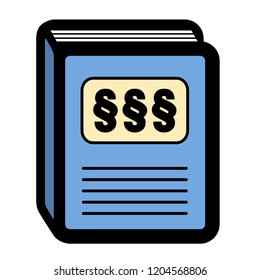 Legal code statute book icon. Pictogram with three paragraph signs on a blue cover. Isolated vector illustration on white background.