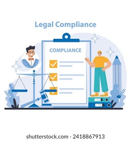 Legal Compliance concept. Corporate governance and regulatory adherence visualized. Ethical standards in business operations. Flat vector illustration.