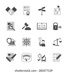 Legal Compliance Terms Abidance Work Policy Black Icons Set Isolated Vector Illustration