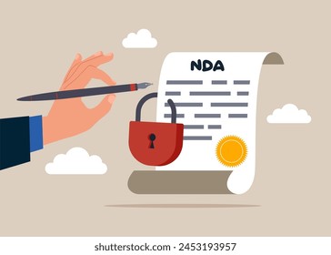 Legal confidential document for working employee. Non disclosure agreement contract signing. Modern flat vector illustration.