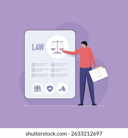 Legal consultancy services, expert guidance on principles of business law and order, justice, and compliance, gavel, law books