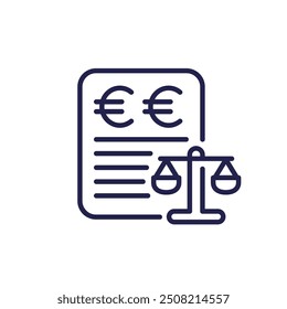 legal costs line icon with euro, money for a lawsuit vector