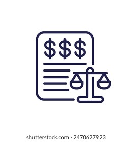 legal costs line icon, money for a lawsuit