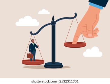 Legal counselors. Tip the scales of justice. Flat vector illustration