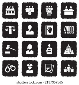 Legal, Court And Justice Icons. Grunge Black Flat Design. Vector Illustration.