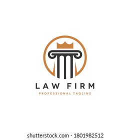 legal design for lawfirm business vector Design Illustration Logo template. pillar column and crown isolated in circle shape