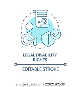 Legal disability rights blue concept icon. Discrimination prohibition. Legal issue abstract idea thin line illustration. Isolated outline drawing. Editable stroke. Arial, Myriad Pro-Bold fonts used