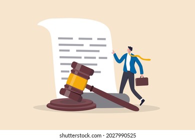 Legal document, attorney or court professional office, law and judgment approval paper concept, mature lawyer holding legal document with a gavel hammer symbol of court or judgement.