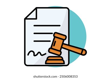 Legal document colored outline icon. document with gavel. icon related to law and justice. legal elements vector illustration